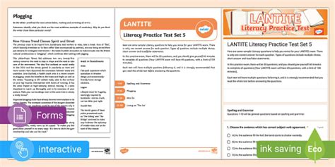LANTITE Practice Test Literacy Set 5 | Twinkl