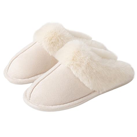 Csfry Women's Slippers Fuzzy Warm Comfy Faux Fur Slip-on Fluffy Fashion ...