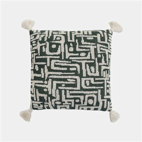 The Maze Bermuda Green & Natural Cotton Knitted Decorative Cushion ...