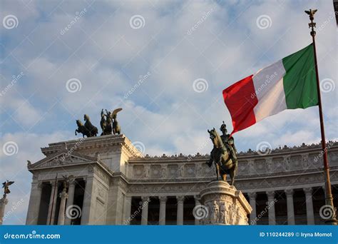 Italian Flag in Rome Vittoriano Italy Stock Image - Image of blue ...