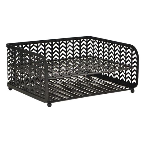 2-Tier Matte Black Chevron Punched Metal File Organizer