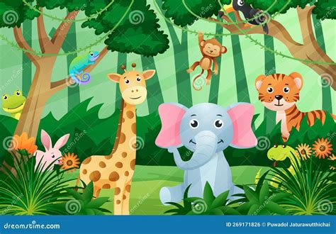 Jungle Scene Cartoon Drawing Illustration Kids Story Comic Background | CartoonDealer.com #293017059