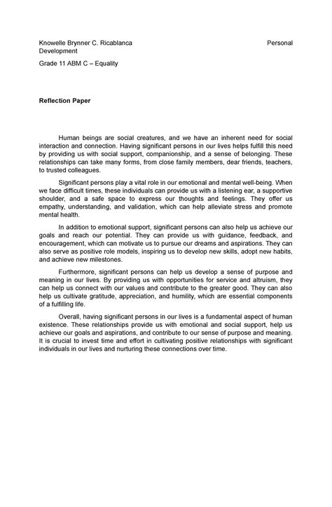 Image result for Personal Reflection Paper Examples