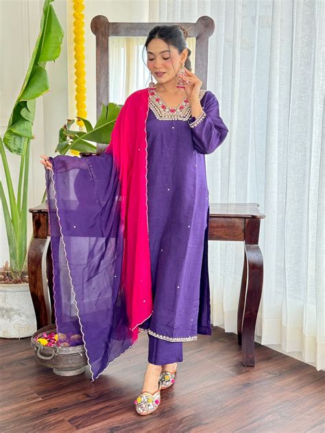 "SALINI" Tissue silk stright heavy work kurti set – Libaas king