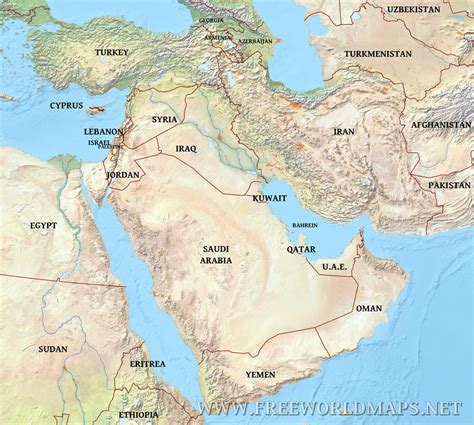 Middle East Physical Map