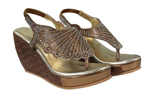 Buy Cordwain MG01 Golden Colored Fashion Wedges Heel Mesh Sparkling ...