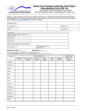 Fillable Online Recordkeeping Report. Emergency/Standby Diesel Engines ...