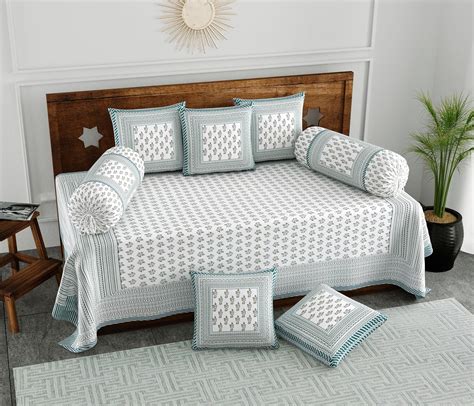 Buy BLOCKS OF INDIA 200Tc Diwan Set Cotton 8 Piece | Deewan Printed ...