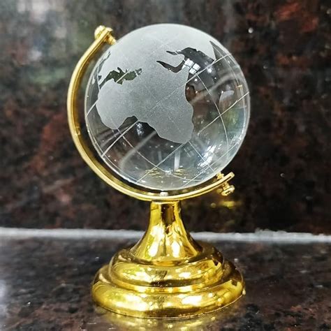 Crystal World Globe with Gold Stand – Glass Sphere Decorative Showpiece ...