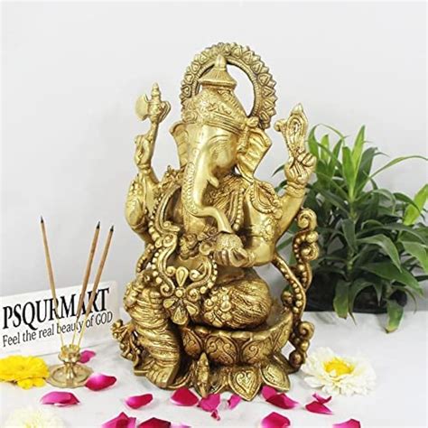 Lord Ganesha Brass Statue Sitting On Lotus India | Ubuy