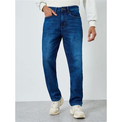 Buy Styli Men Relaxed Fit Acid Wash Jeans Online