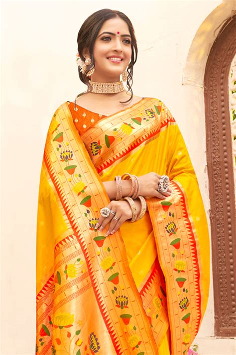 Buy Turmeric Yellow Paithani Saree 16556 Online | Karagiri