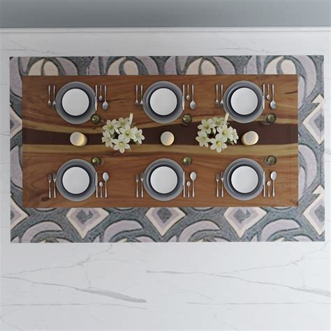 Rectangular Epoxy Dining Table in Brown and Gold with Gold Finish Meta ...