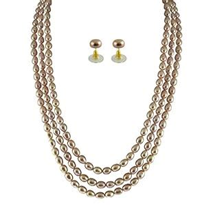 Sri Jagdamba Pearls Dealer 3 String Pink Pearl Set for Women | Necklace ...