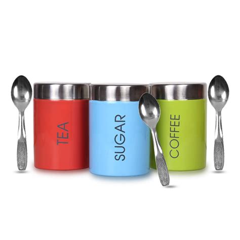 Buy VISAXMI® Stainless Steel Tea Sugar Coffee Container Set of 3 | Tea ...