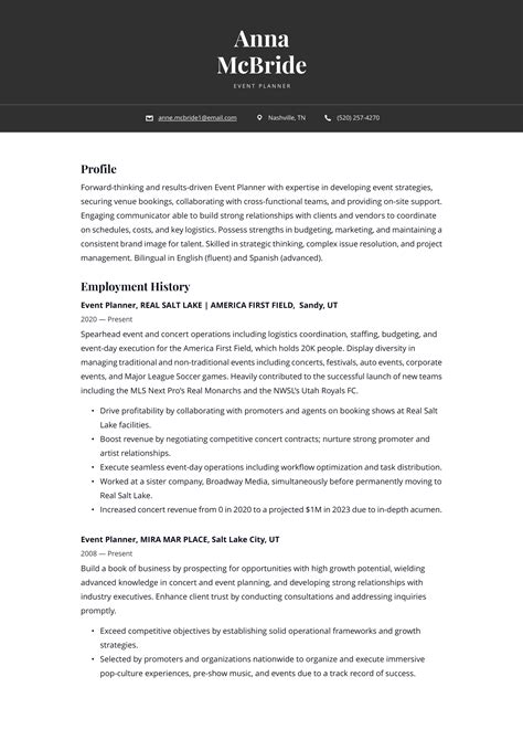 Event Planner Resume Example & Writing Guide