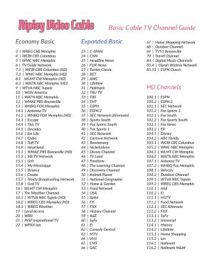 Cable Channels List - Fill Online, Printable, Fillable, Blank | pdfFiller