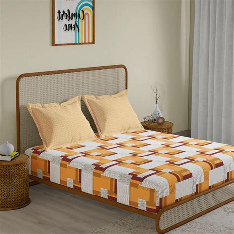 Buy STELLAR HOME Lilly Cotton 104TC Printed 3Pcs Queen Bedsheet Set ...