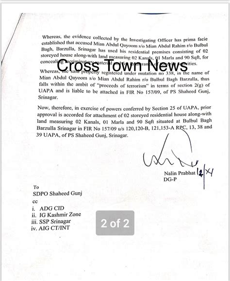 DGP J&K orders attachment of Property of Mian Qayoom