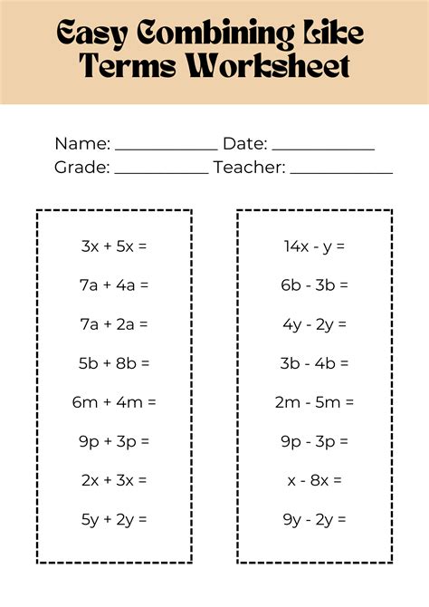 30+ Combining Like Terms Worksheet Samples to Download