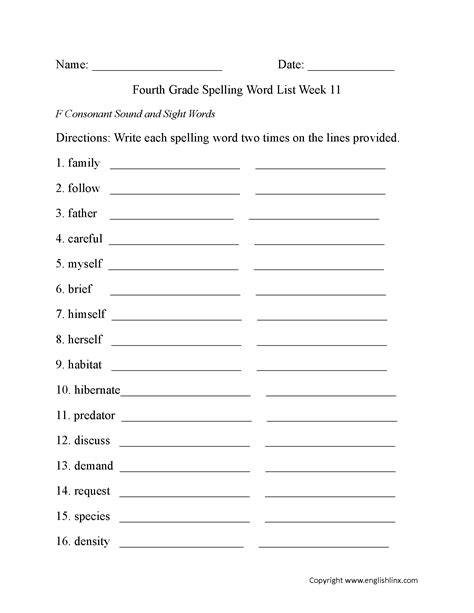 4Th Grade Spelling Words Worksheets - Printable Calendars AT A GLANCE