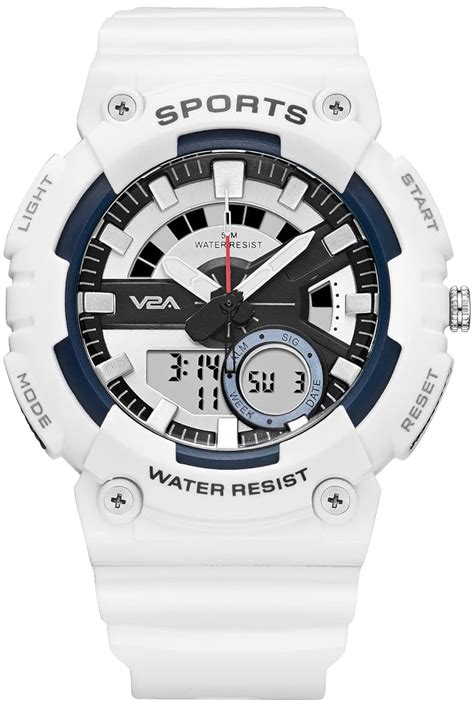 V2A Analog Digital Tough 5ATM Waterproof Sports Resin Band Watch for ...