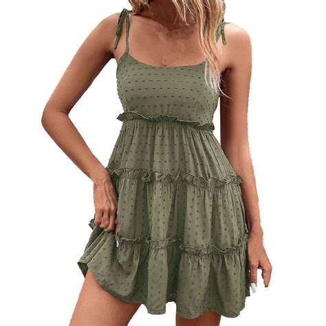 BLVB Womens Summer Dresses 2024 Swiss Dot Spaghetti Strap Sundress ...