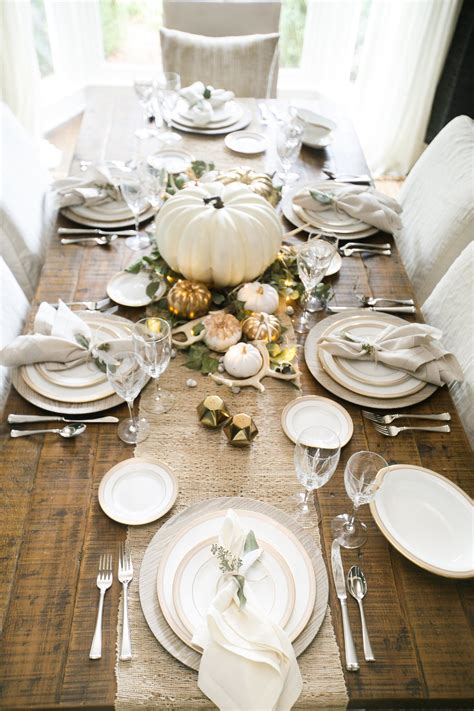 Budget-Friendly Thanksgiving Tablescape with White Plates and Pumpkins
