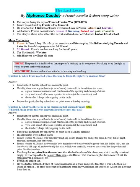 Image result for The Last Lesson Explanation Class 12