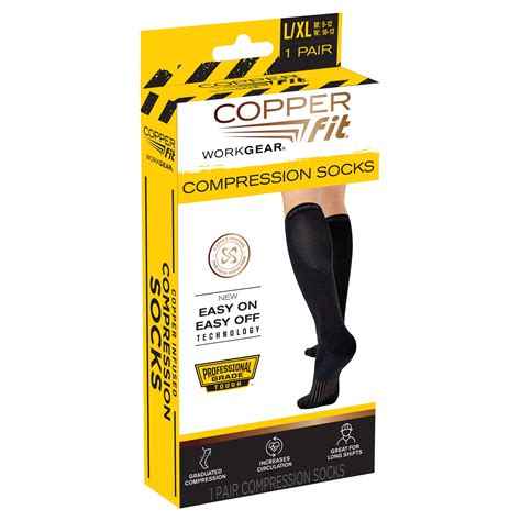 Copper Fit Work Gear Compression Socks, For Men and Women, Black, L/XL ...