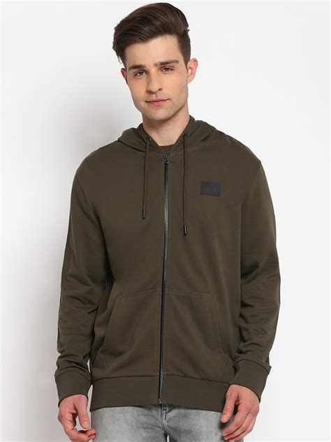 Buy Lee Men Olive Green Hooded Cotton Sweatshirt - Sweatshirts for Men ...