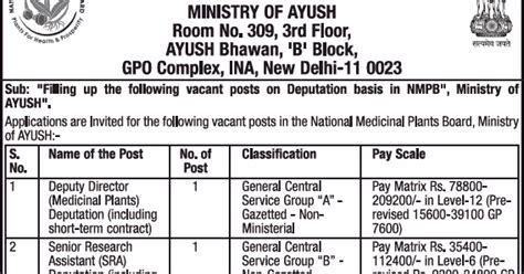 Ayurveda Jobs: vacancy for Deputy Director(Medicinal Plants) NMPB