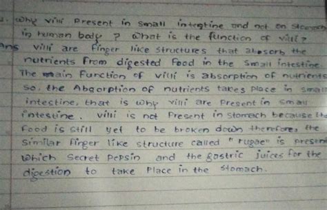 Why villi present in small intestine and not on stomach in human body ...
