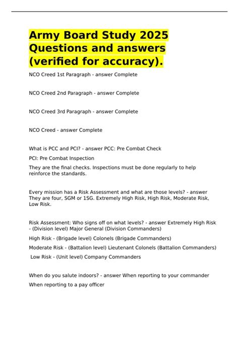 Army Board Study 2025 Questions and answers (verified for accuracy ...