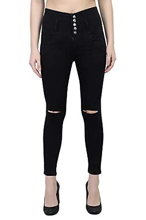 Buy LUXSIS Women Skinny Fit High Waist Five Buttoned Stretchable ...