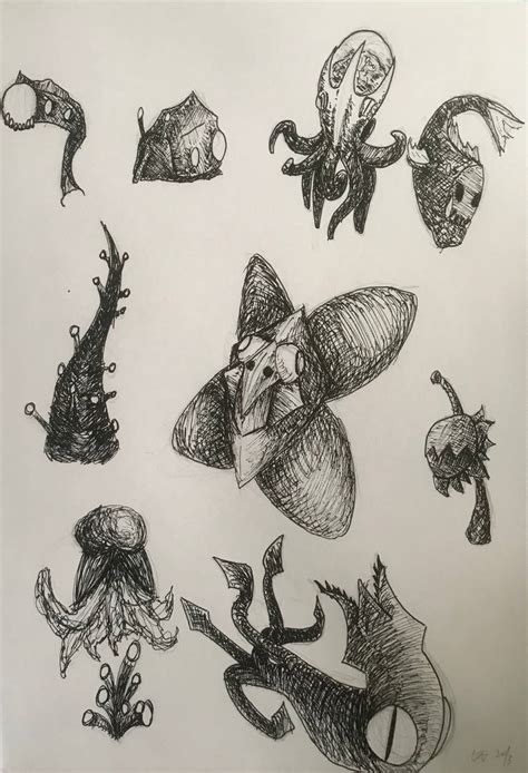 Traditional Art |Alien Sea Creatures| [Ink] by FootFungi on DeviantArt