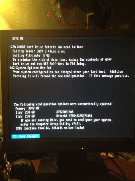 CMOS checksum invalid, default values loaded. HP Compaq DC7800 - Awarie ...