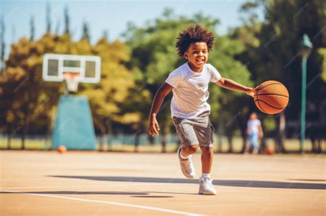 Premium Photo | African child boy playing basketball on the court