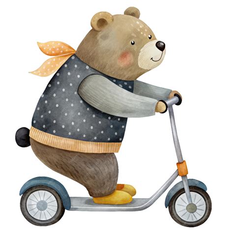 Bear on scooter watercolor illustration for kids clothes and prints ...