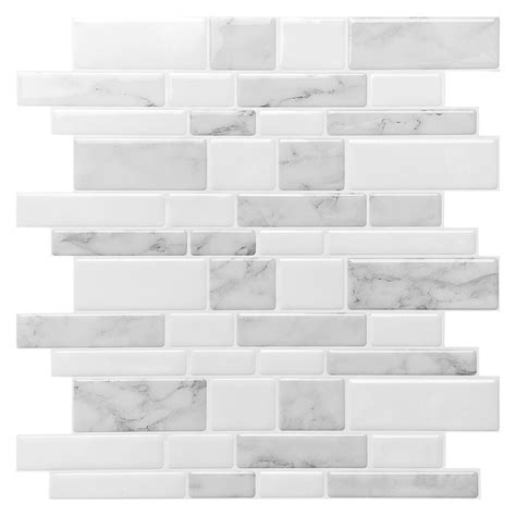 Peel and Stick Oblong Thicker Upgrade White Marble Vinyl Tile