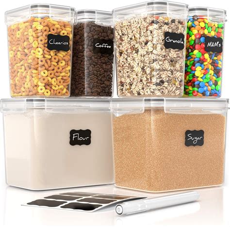 Simply Gourmet Airtight Food Storage Containers - Set of 6 Flour, Sugar ...