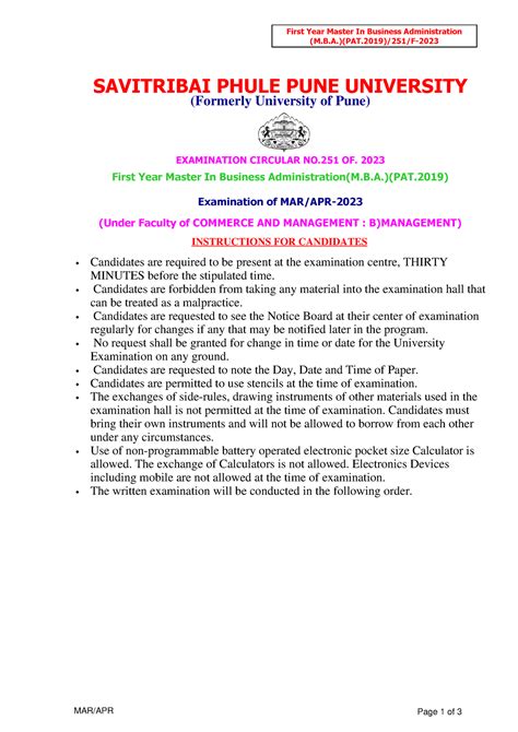 First Year Master In Business Administration(M.B.A - INSTRUCTIONS FOR ...