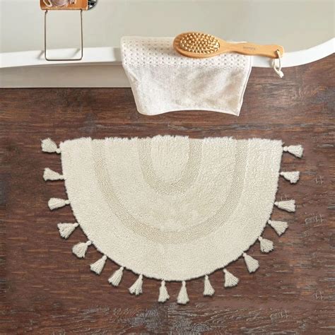 Amazon.com: Half Circle Boho Bathroom Rugs with Tassels 100% Cotton ...