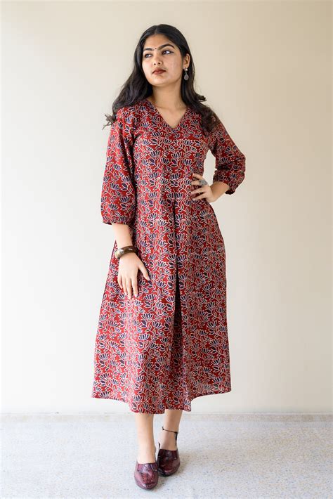 Meherika Pure Cotton Ajrakh Aline Dress- Lobha Deepthis