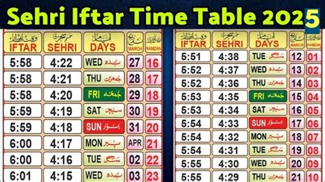 Ramadan 2025 Calendar With Timings