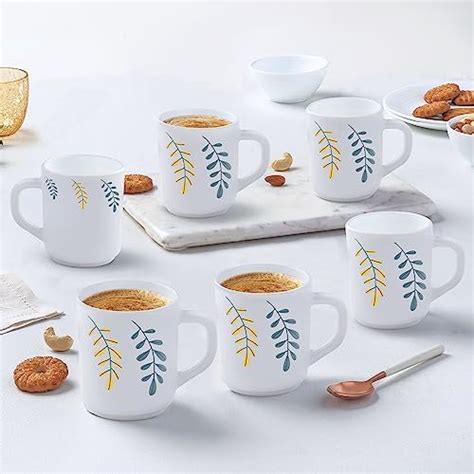 Larah by Borosil Nivaah Opalware Mug, Set of 6 Tea/Coffee Mugs, 240 ml ...
