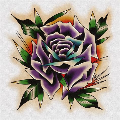 American Traditional Rose Tattoo Flash