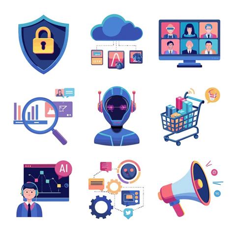 Illustrations vector icon collection for a robot a computer and ...