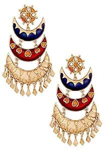 Zivom® Designer Gold Plated Meenakari Blue Maroon Large Chandelier ...