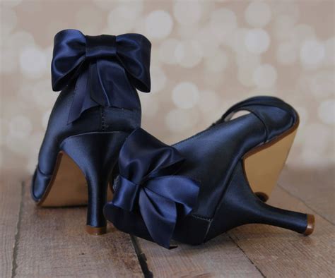 Navy Blue Wedding Shoes, Low Heel, Blue Bridal Accessories, Bow Wedding ...